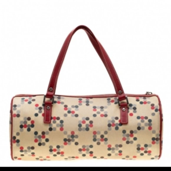 Burberry red leather trim dots barrel Boston bag - Picture 3 of 9